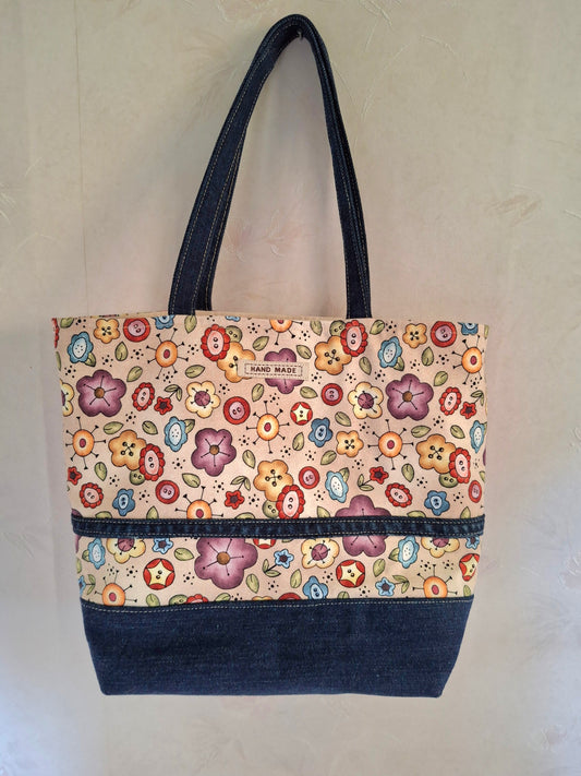 Projektväska, blommor + blå jeans